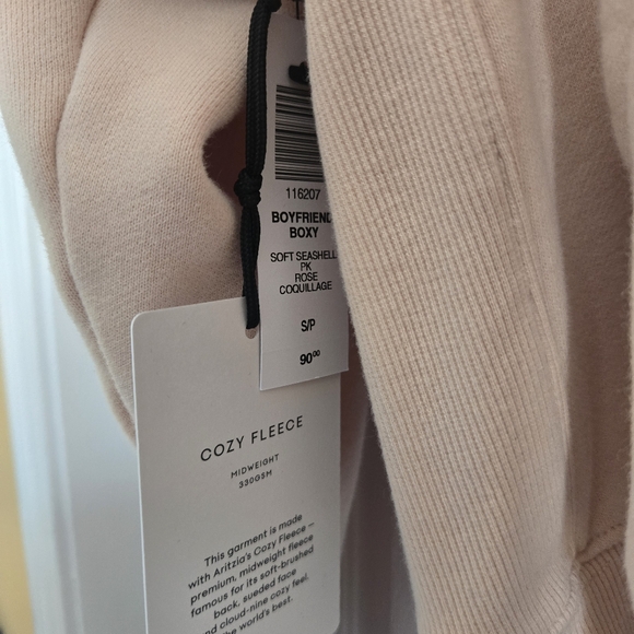 Aritzia TNA Cozy Sweatfleece Boyfriend Boxy Zip Hoodie In Seashell Pink Size S - Picture 5 of 15